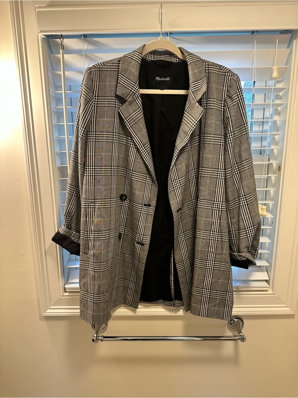 Madewell Gray Plaid Double-Breasted Blazer